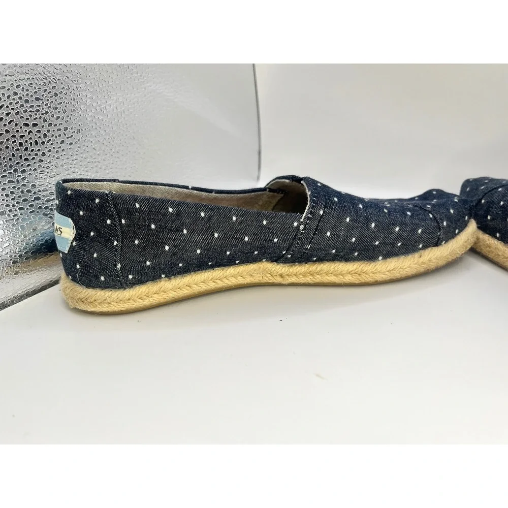 TOMS Women Size‎ 5.5 Black White Polka Dot Espadrille Flats Shoes Canvas Slip On